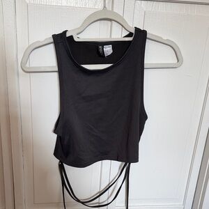 H&M Black Women's Sleeveless Crop Tank with Tie Details
